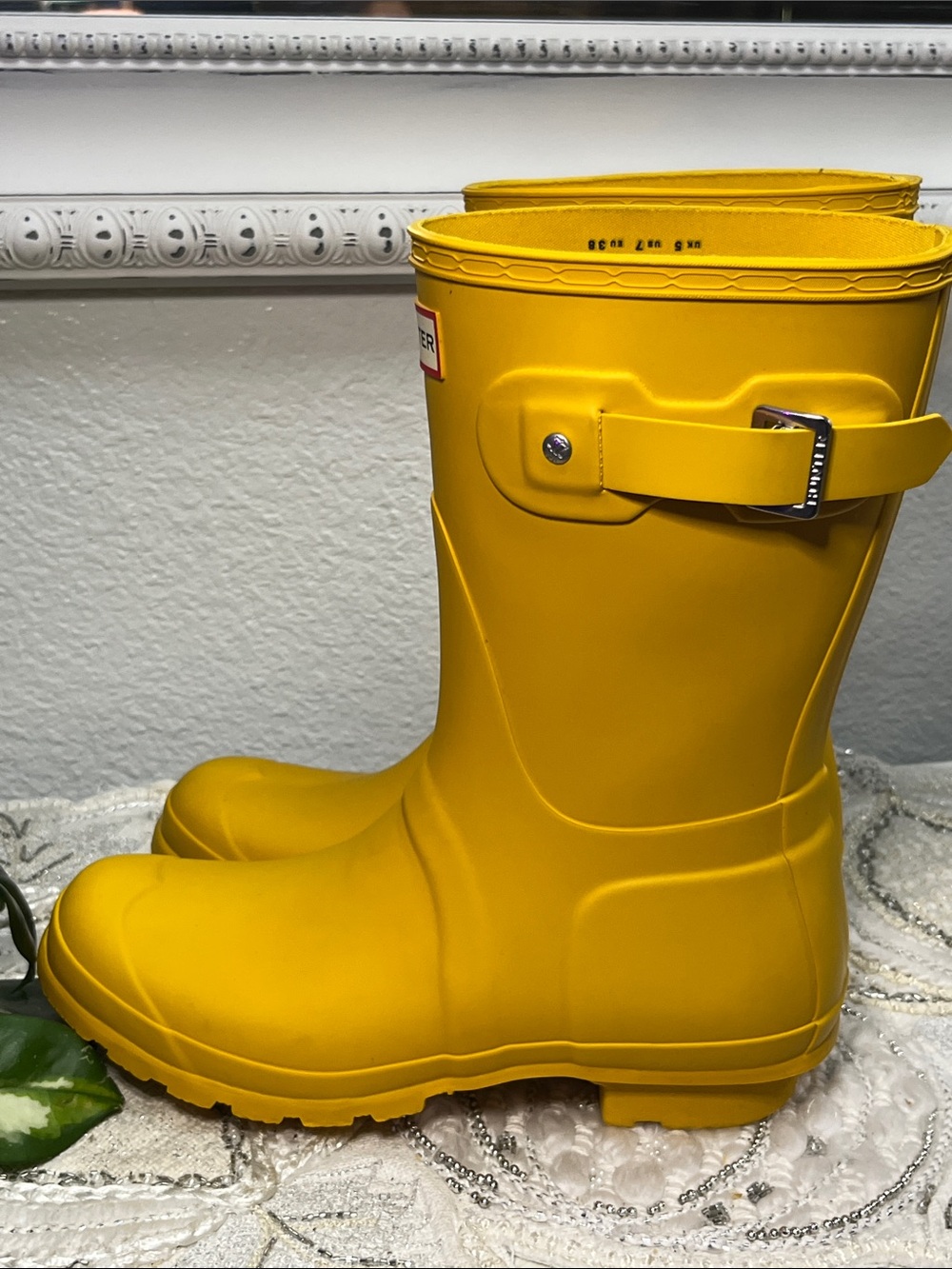 EUC Hunter Original Short Back Adjustable Rain Boots Yellow Women’s Size 7 - Picture 9 of 15